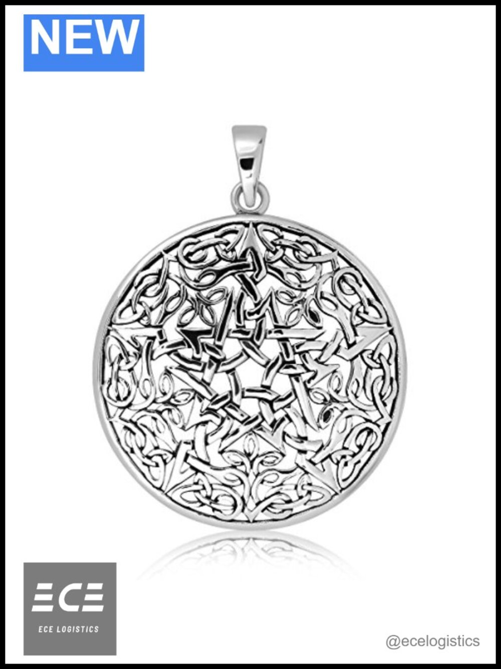 Sterling Silver 925 Celtic Pentacle Trinity Knot Triquetra Pendant Necklace